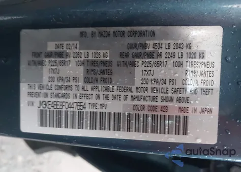 2015 Mazda Cx-5 Sport из США, поврежденный, VIN JM3KE4BE8F0447654